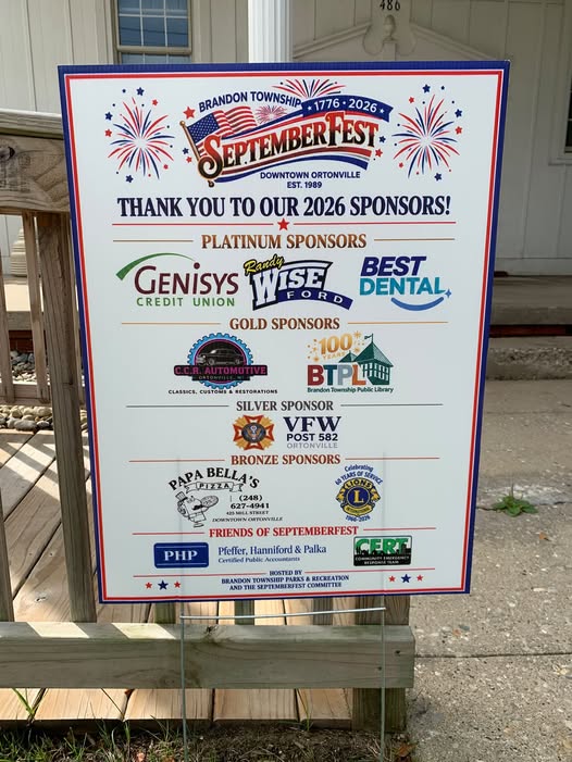 Septemberfest 2026 sign thanking the event sponsors